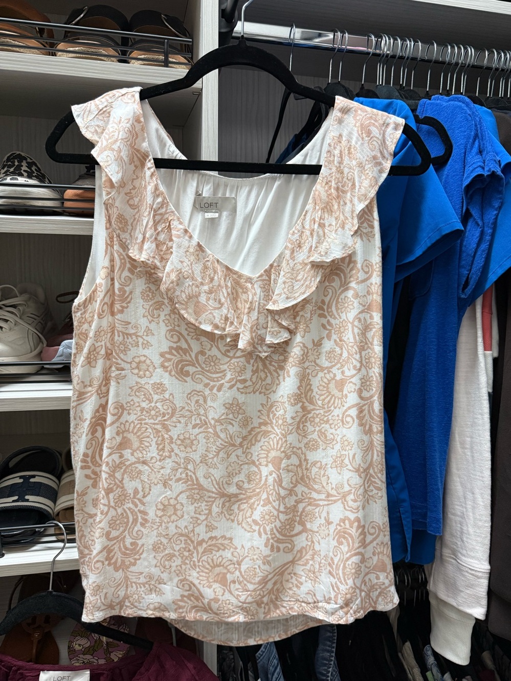 LOFT Ruffle-Neck  Sleeveless Top worn once